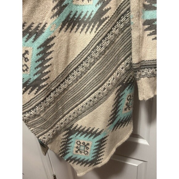 Dreamers Open Front Cardigan Sweater Women’s Medium/ Large Tribal Print Aqua - Picture 13 of 16